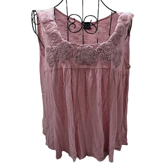 THX Thanx Collection Knit Tank Top Scoop Neck Rosette Dusky Pink - Picture 1 of 12